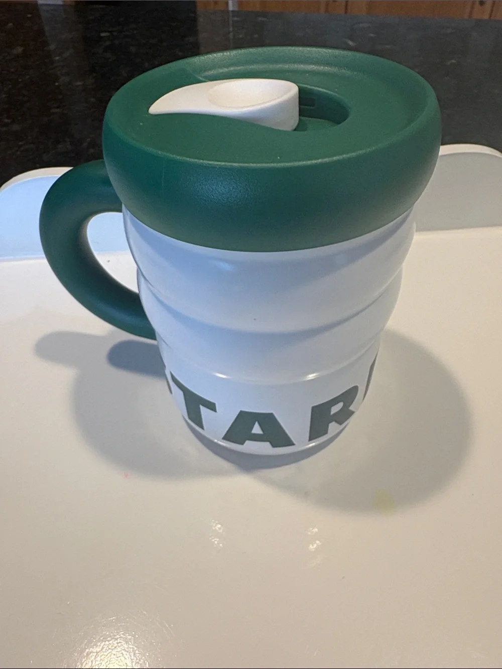 NWT 2026 Starbucks Stainless Rippled Mug white & Green;  12 oz